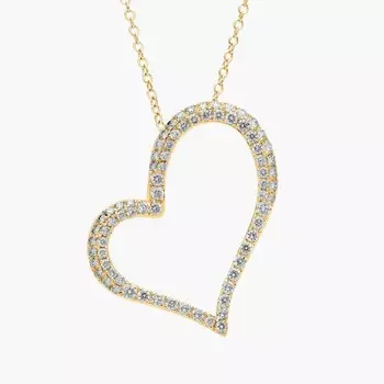 Подвеска в виде наклонного бриллиантового сердца из желтого золота 14 карат (2/3 карата) Blue Nile