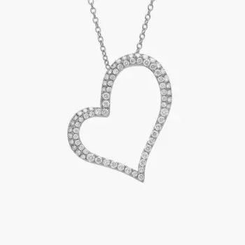 Подвеска в виде наклонного бриллиантового сердца из 14-каратного белого золота (2/3 карата) Blue Nile