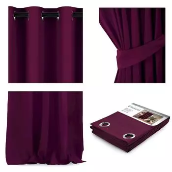 Подвесная штора AmeliaHome Blackout с люверсами 140 х 270 см, фиолетовая штора с люверсами, затемняющая, легко чистится, прочная и элегантная., фиолетовый