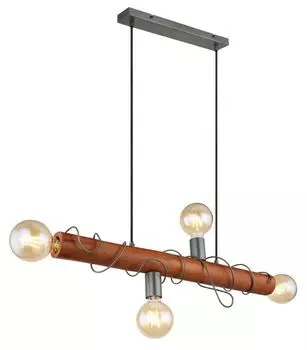 Подвесное освещение Globo Lighting, светло-серый металл, коричневое дерево, кабель обмотан вокруг дерева, ДxШxВ: 700x200x1200 мм, без 4x E27 60 Вт 230 В.