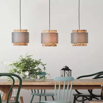 Подвесной светильник, 120x110см, E27, абажуры из текстиля и водного гиацинта, серый Lightbox