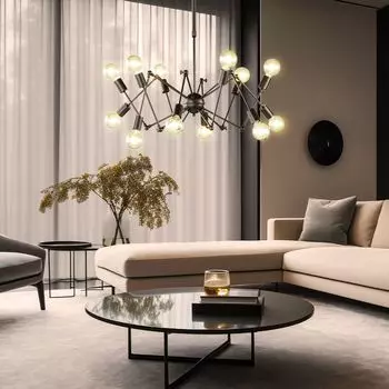 Подвесной светильник, 12 лампочек, подвижные пятна, коричневый, D 95 см. etc-shop