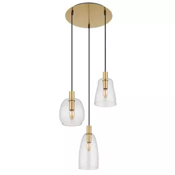 Подвесной светильник, 3 лампочки, прозрачное стекло, латунь, D 43 см. Globo Lighting, золото