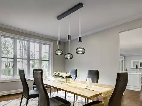 Подвесной светильник 3 лампы имитация дымчатого стекла/черный TRIO