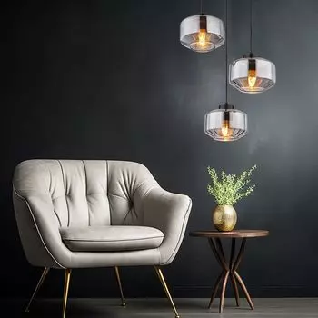 Подвесной светильник, 3 лампы, металлическое стекло, черный дым, H 120см Globo Lighting
