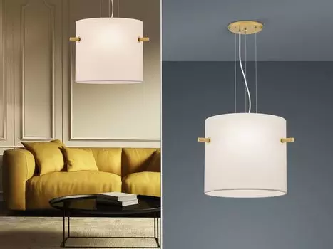 Подвесной светильник 3 пламени, тканевый абажур, белый TRIO