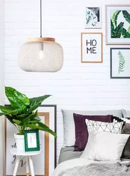 Подвесной светильник, 40 см, E27, укорачиваемый, металл/дерево, светло-серый/коричневый Lightbox