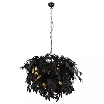 Подвесной светильник, 4 лампочки, листья, чёрный с золотом, D 70 см. etc-shop, черный