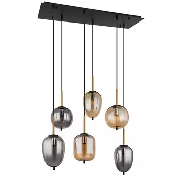 Подвесной светильник, 6 лампочек, янтарное дымчатое стекло, латунь, L 80 см Globo Lighting, черный