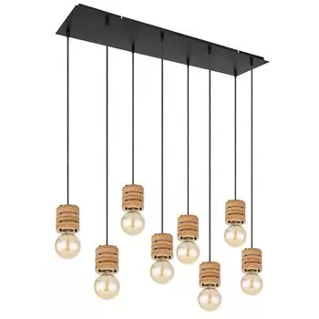 Подвесной светильник, 8 ламп, коричневое дерево, черный, L 98 см Globo Lighting