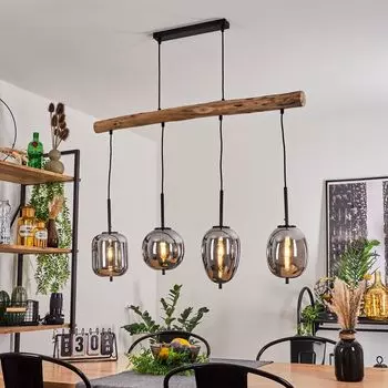 Подвесной светильник «Ambrogio» из металла/дерева/стекла, черный/натуральный/дымчатый hofstein