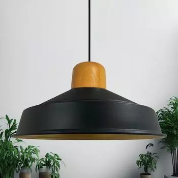 Подвесной светильник | Аслетль Индастриал | 41см, E27, Современный деревянный подвесной светильник, Черный металлический светильник Bamyum