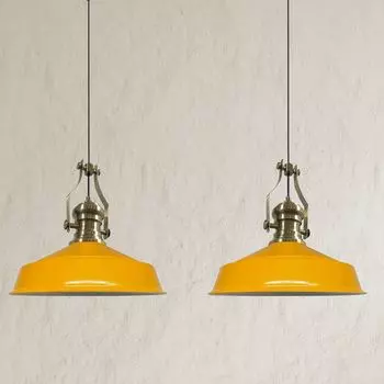 Подвесной светильник Аслетл обеденный стол желтый 2 лампочки металл 41 см, подвесной светильник обеденный стол гостиная, подвесной светильник индустриальный винтаж, кухонный светильник винтаж - желтый Bamyum