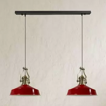 Подвесной светильник Аслетл обеденный стол желтый 2 лампочки металл 41 см, подвесной светильник обеденный стол гостиная, подвесной светильник индустриальный винтаж, кухонный светильник винтаж - красный Bamyum