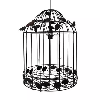 Подвесной светильник BIRDY черно-коричневый потолочный светильник в виде птичьей клетки с листьями и птицами Grafelstein