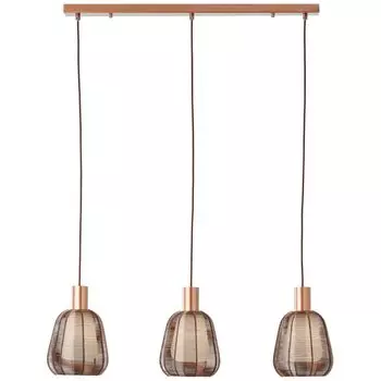 Подвесной светильник Brilliant Lamp Wallace, 3 лампы кофе темный металл/коричневое дерево, 3x A60, E27, 40 Вт, коричневый