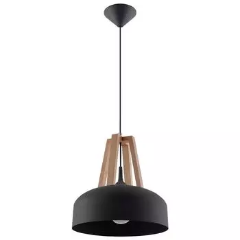 Подвесной светильник, черная сталь, натуральное дерево, 30 см. etc-shop, черный
