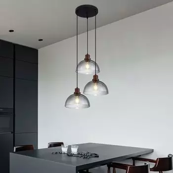 Подвесной светильник, черный, круглый, стекло, дерево, H 120 см etc-shop