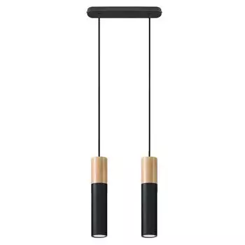 Подвесной светильник, черный, сталь, дерево, 2 лампы, L 34 см etc-shop
