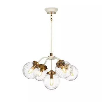 Подвесной светильник Cosmos E14 5x8 Вт, светодиодный, сталь кремового цвета, состаренная латунь, прозрачное рифленое стекло. Высота: 46,8–146,9 см, : 56,7, регулируется по высоте. Elstead Lighting