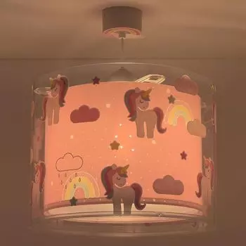 Подвесной светильник Dalber в детскую комнату Единороги розово-белый E27, красный