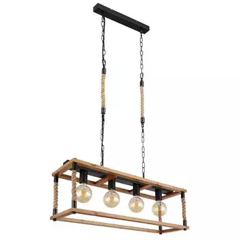 Подвесной светильник, дерево, пеньковая веревка, натуральный цвет, черный, L 80 см Globo Lighting, коричневый