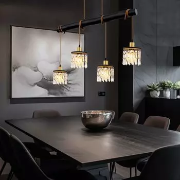 Подвесной светильник, дерево, регулируемый по высоте, кристаллы, L 85 см Globo Lighting, черный