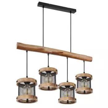 Подвесной светильник, деревянная лампа, имитация сетки, 4 лампы, черный E27 etc-shop, коричневый