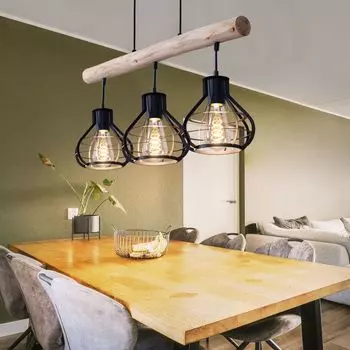 Подвесной светильник, деревянные балки, черные абажуры, высота 120см. etc-shop, коричневый