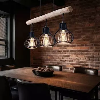 Подвесной светильник, деревянные балки, черные абажуры, высота 120см. Globo Lighting, коричневый