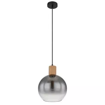 Подвесной светильник, дымчатое стекло, имитация дерева, черный, D 25 см Globo Lighting