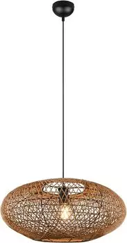 Подвесной светильник Edda, 1 лампочка, 52 см, с регулировкой по высоте, черный матовый металл, абажур из сизаля, макс: 40 Вт lightling, бежевый