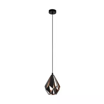 Подвесной светильник EGLO Carlton 1, винтажный подвесной светильник, 1 пламя, ретро-подвесной светильник из стали, цвет: черный, медь, цоколь: E27, 20,5 см