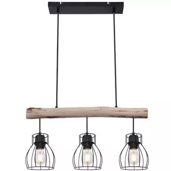 Подвесной светильник, естественные балки, черная решетка, L 60 см etc-shop, коричневый