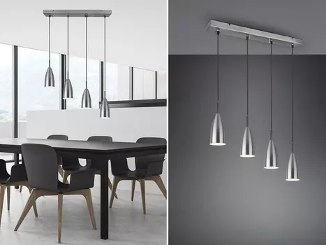 Подвесной светильник FARIN серебро 4 пламени металлические абажуры 8см, ширина 58см Reality Leuchten