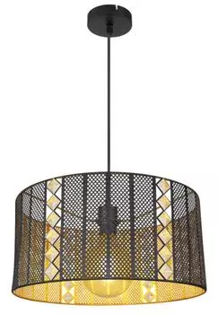 Подвесной светильник Globo Lighting, черный матовый металл, черный матовый металл, прозрачные акриловые кристаллы, абажур золотой внутри, : 420 мм, В: 1200 мм, без 1x E27 60 Вт, 230 В.