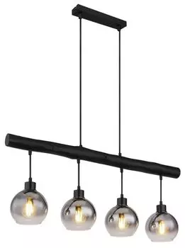 Подвесной светильник Globo Lighting, черный матовый металл, черное дерево, дымчатое стекло, прозрачный, кабель черный текстильный, регулируемый по высоте, ДxШxВ: 850x150x1200 мм, без 4x E27 40 Вт 230 В.