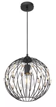 Подвесной светильник Globo Lighting, черный матовый металл, черный матовый металл, кристаллы K9 янтарного цвета, черный текстильный кабель, : 300 мм, В: 1200 мм, без 1x E27 60 Вт, 230 В.