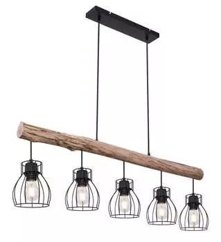 Подвесной светильник Globo Lighting черный металл, натуральное дерево, черный металл, черный ПВХ-кабель, ДxШxВ: 1040x136x1400 мм, без 5x E27 40Вт 230В.