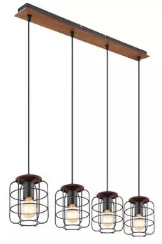 Подвесной светильник Globo Lighting черный металл, коричневое дерево, черный металл, кабель ПВХ черный, ДхШхВ: 740x150x1200 мм, без 4x E27 40Вт 230В.