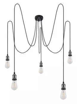 Подвесной светильник Globo Lighting, черный металл, кабель текстильный черный, : 120 мм, В: 2000 мм, длина кабеля 2000 мм, без 5x E27 40 Вт 230 В., медь