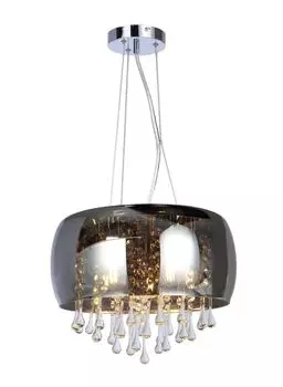 Подвесной светильник Globo Lighting, хромированный металл, стекло, прозрачные стеклянные кристаллы, кабель из прозрачного ПВХ, : 350 мм, В: 1200 мм, без 5x E14 25 Вт 230 В., серебро