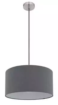 Подвесной светильник Globo Lighting из легкого металла, матовый никель, текстиль антрацит, пластик опал, кабель текстильный черный, : 400 мм, В: 1400 мм, без 1x E27 40 Вт 230 В., серебро