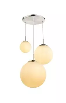 Подвесной светильник Globo Lighting, легкий металл, матовый никель, опаловое стекло, белый, кабель из прозрачного ПВХ, диаметр стеклянного шара: 1x20см, 1x25см, 1x30см, : 520 мм, В: 800 мм, без 3x E27 60 Вт 230 В., серебро