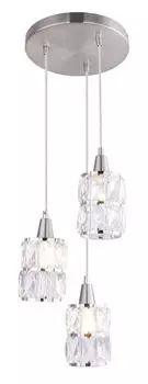 Подвесной светильник Globo Lighting, легкий металл, матовый никель, прозрачные стеклянные кристаллы, кабель из прозрачного ПВХ, : 250 мм, В: 1200 мм, без 3x E14 40 Вт, 230 В.