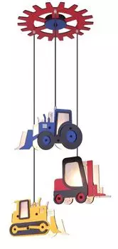 Подвесной светильник Globo Lighting МДФ темный, синий, красный, желтый, высота может быть уменьшена, 3 подвеса, 1 экскаватор, вилочный погрузчик, гусеничный толкатель, : 550 мм, В: 1200 мм, без 3x E14 ILLU 40 Вт, 230 В., белый