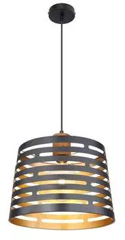 Подвесной светильник Globo Lighting, металл черный матовый, цвет натурального дерева, металл черный матовый, цвет золота, кабель ПВХ черный, высоту можно укоротить, : 350 мм, В: 1200 мм, без 1x E27 60 Вт 230 В.