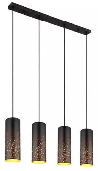 Подвесной светильник Globo Lighting металл черный матовый, металл черный матовый, декоративная перфорация золотого цвета, кабель черный текстильный, высота может быть уменьшена, ДxШxВ: 800x100x1500 мм, без 4x E27 40 Вт 230 В.