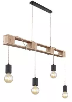 Подвесной светильник Globo Lighting металл черный матовый, коричневое дерево, коричневый, кабель для обмотки, ДхШхВ: 1210х100х1200мм, без 4x E27 60Вт 230В
