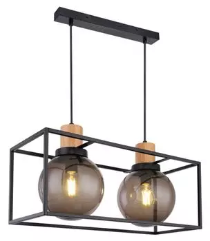 Подвесной светильник Globo Lighting, металл, черный матовый, цвет натурального дерева, пластик, кабель черный текстильный, ДxШxВ: 600x230x1200 мм, без 2x светодиодов E27 20 Вт 230 В.
